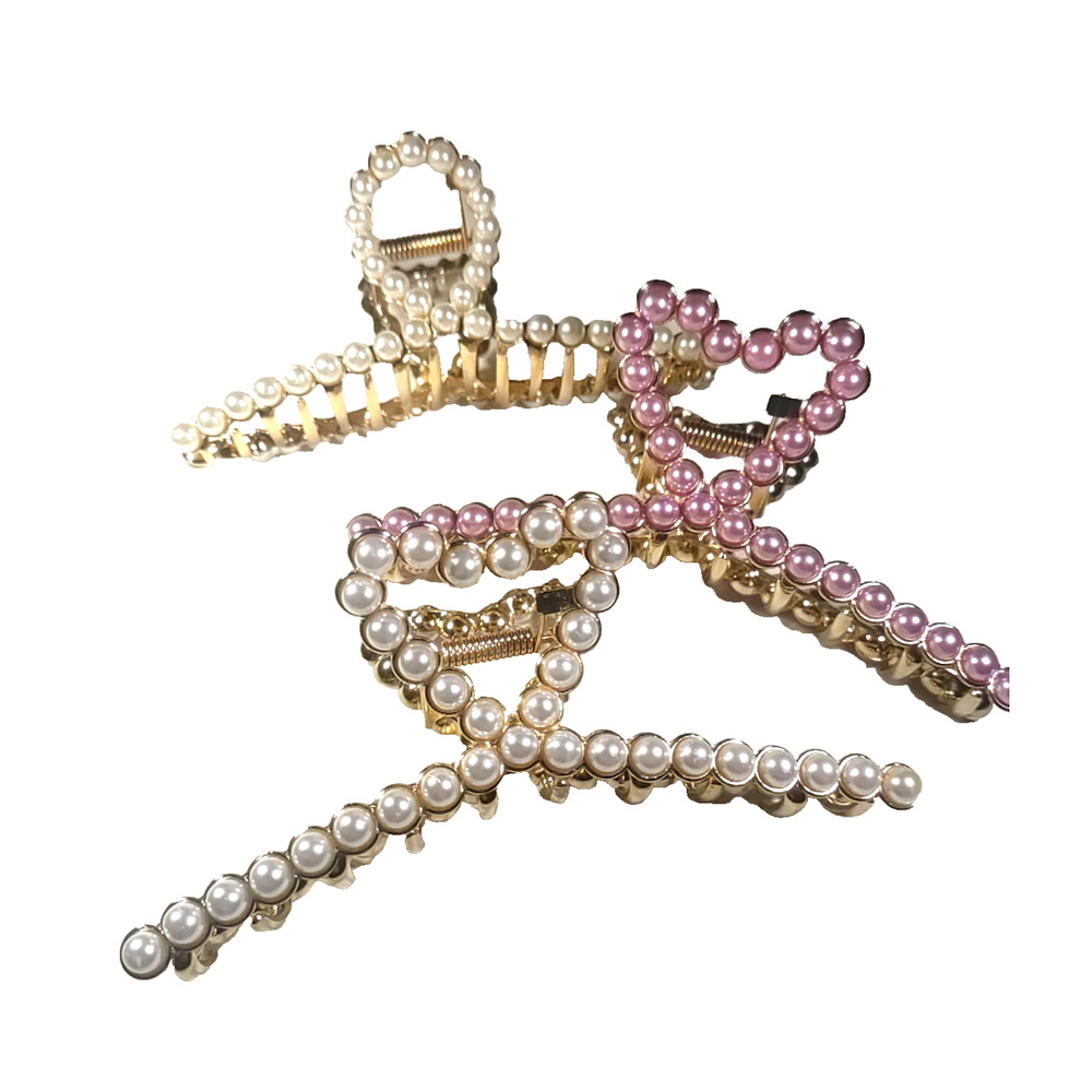 Faux Pearl Alligator Clips Lot Of 3 Gold Tone Metal Everyday Use Pink White